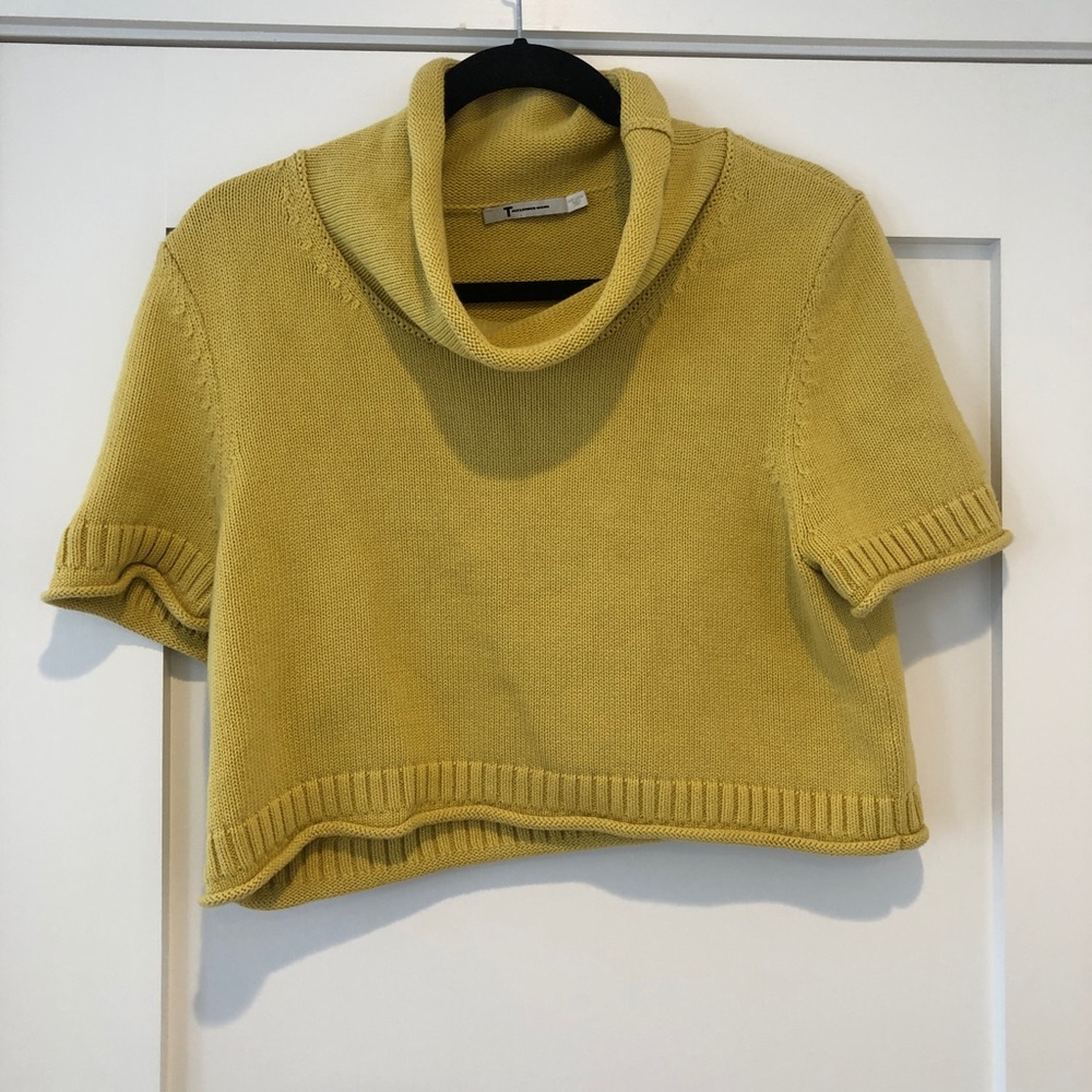 Alexander Wang knit mock turtleneck sweater, shirt sleeve, yellow chartreuse